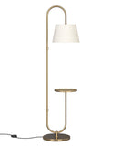 Modern Floor Lamp with Shelf for Living Room, Bedroom- Brass Antique with Off White Lamp Shade