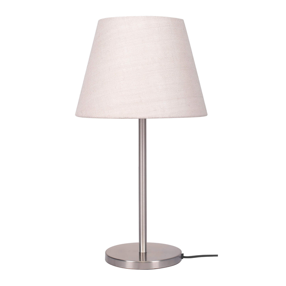 Table Lamp Silver Satin Nickel for Bedroom, Living Room with Off White Lamp Shade - Sleek Bedside lamp 19 Inches Height