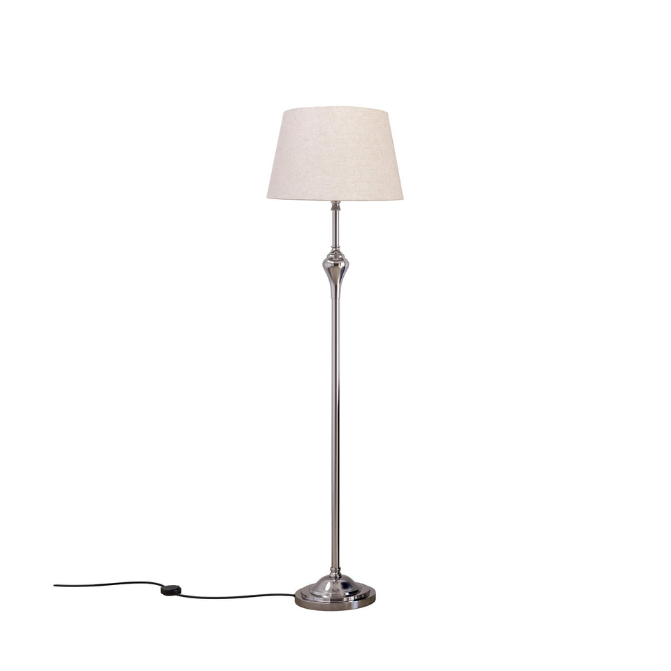 Royal Floor Lamp Standing Silver Nickel for Living room, Bedroom - 5ft Height with Off white Lamp Shade