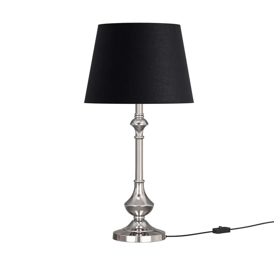 Sleek Table Lamp Silver Nickel for Living room, Bedside with Black Lamp Shade - Bedroom lamp 23 Inches Height