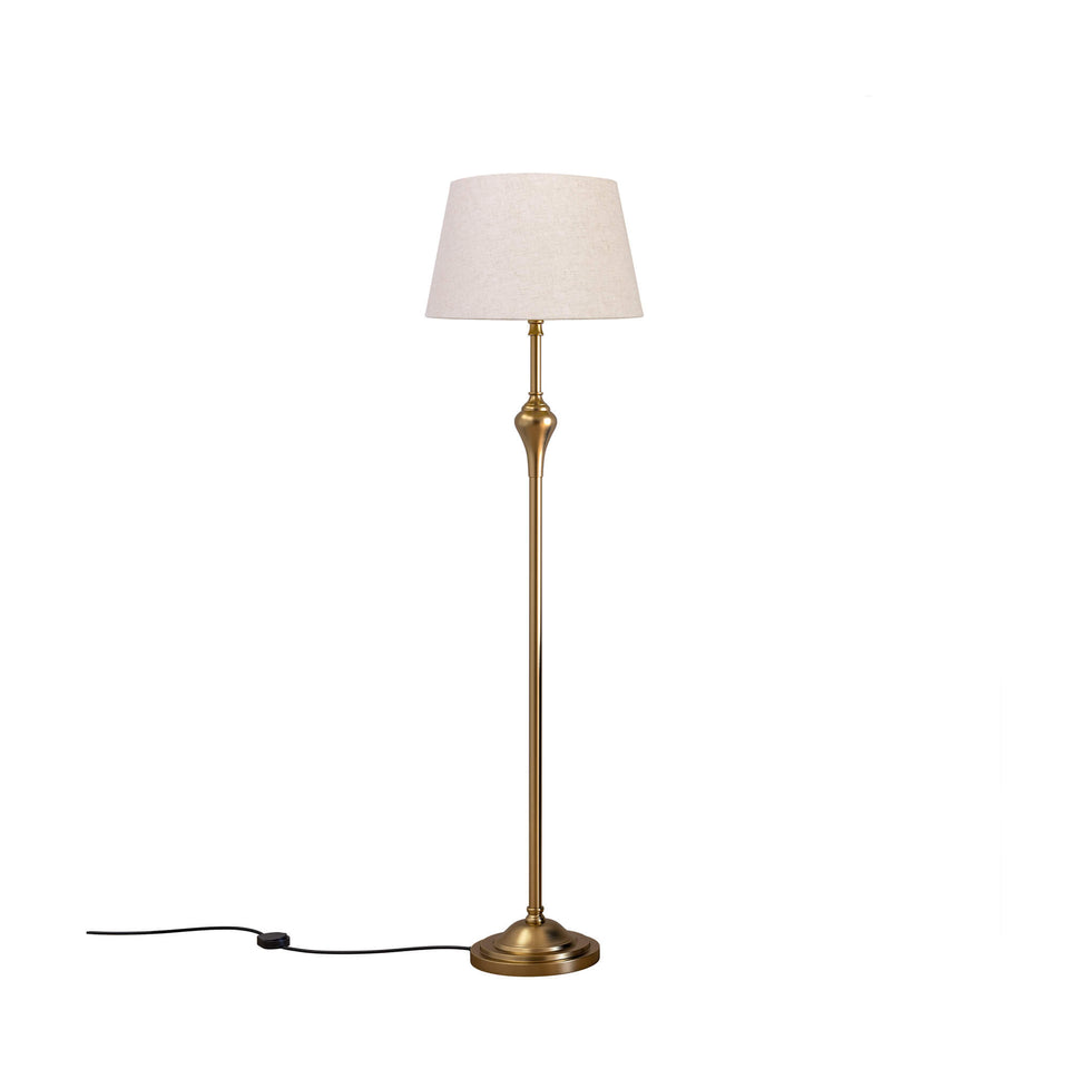 Floor Lamp Standing Brass Antique for Living room, Bedroom - Royal Pedestal 5ft Height with Off White Lamp Shade