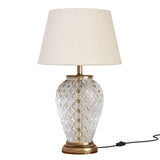 Divine Trends Glass Table Lamp Royal Brass Antique Finish Diamond Cut Glass Off White 14 inches Lampshade Bedside, Living Room, Bedroom, Home Decoration, Hotel