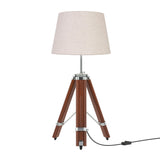 Wood Tripod Table Lamp Brown Polished Silver Nickel for Living room, Bedroom with Off White Lamp Shade - Adjustable Height