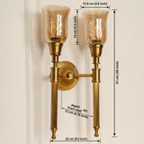 Divine Trends Brass Antique Finish Double Corrugated Wall Lamp with Chimney Crackled Glass Shades