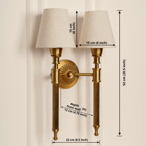 Divine Trends Brass Antique Finish Double Corrugated Wall Lamp with Off White Shade