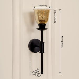 Divine Trends Black Polished Spacer Wall Lamp with Cup Crackled Glass Golden Luster Shade