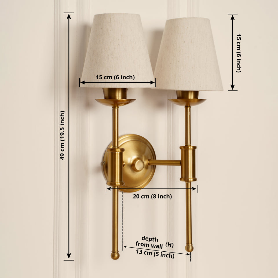 Divine Trends Brass Antique Finish Spacer Wall Lamp with Off White Lampshades