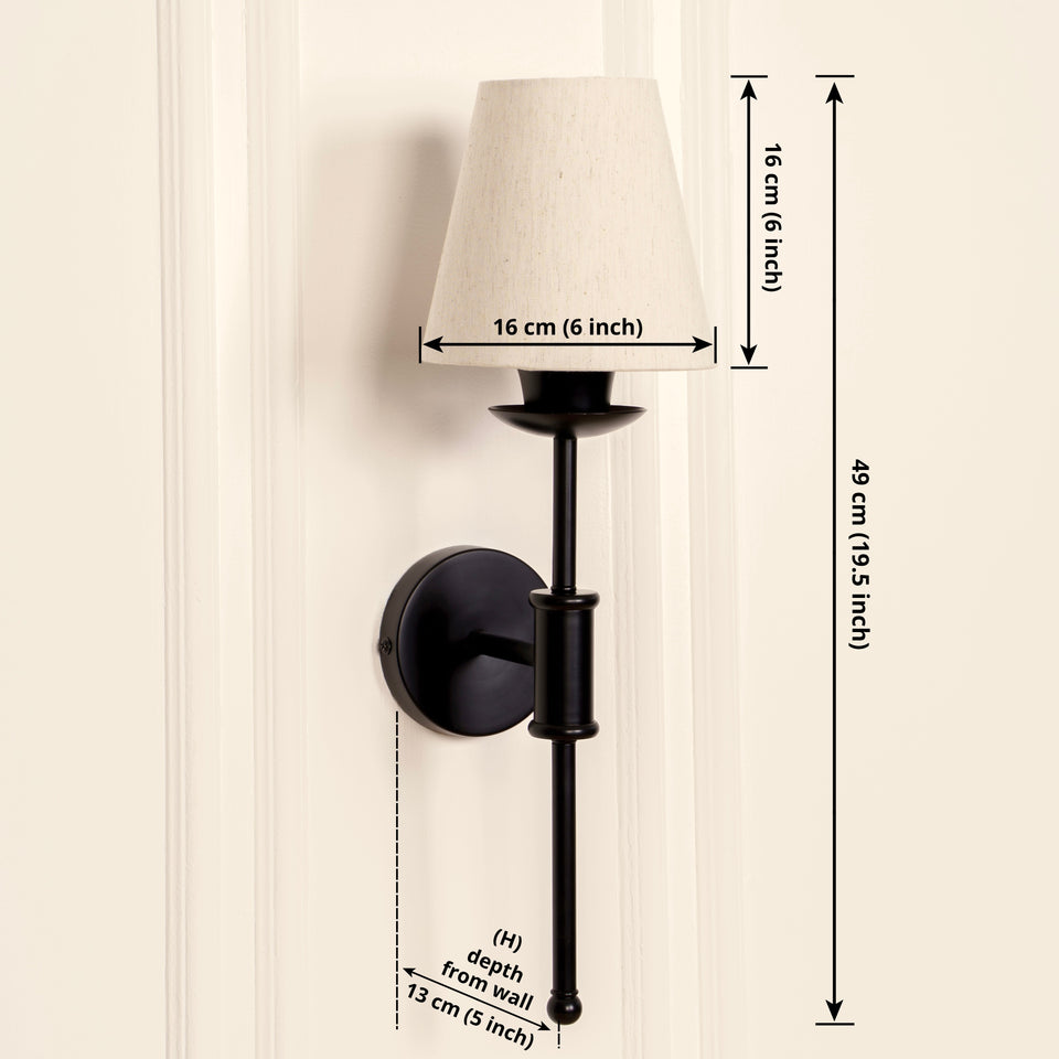Divine Trends Black Polished Spacer Wall Lamp with Off White Shade