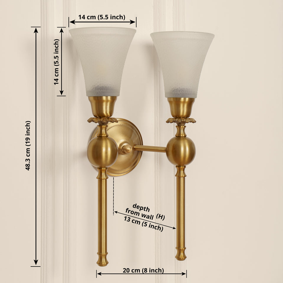 Divine Trends Brass Antique Finish Ball Wall Lamp with Frosted Hammered Glass Shades