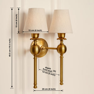 Divine Trends Brass Antique Finish Ball Wall Lamp with Off White Shades