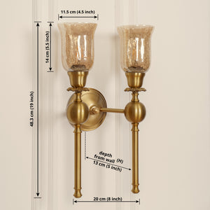 Divine Trends Brass Antique Finish Ball Wall Lamp with Chimney Crackled Glass Shades