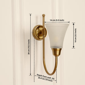 Divine Trends Brass Antique Finish Hockey Wall Lamp with Frosted Hammered Glass- with Reversable Design