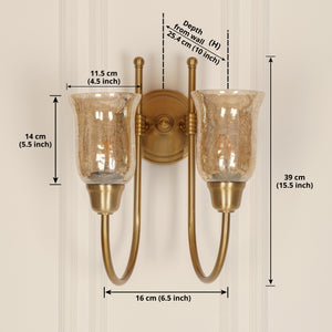 Divine Trends Brass Antique Finish Double Hockey Wall Lamp with Chimney Crackled Glass Shades- Reversable Design