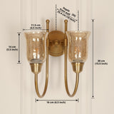 Divine Trends Brass Antique Finish Double Hockey Wall Lamp with Chimney Crackled Glass Shades- Reversable Design