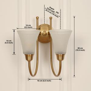 Divine Trends Brass Antique Finish Double Hockey Wall Lamp with Frosted Hammered Glass- with Reversable Design