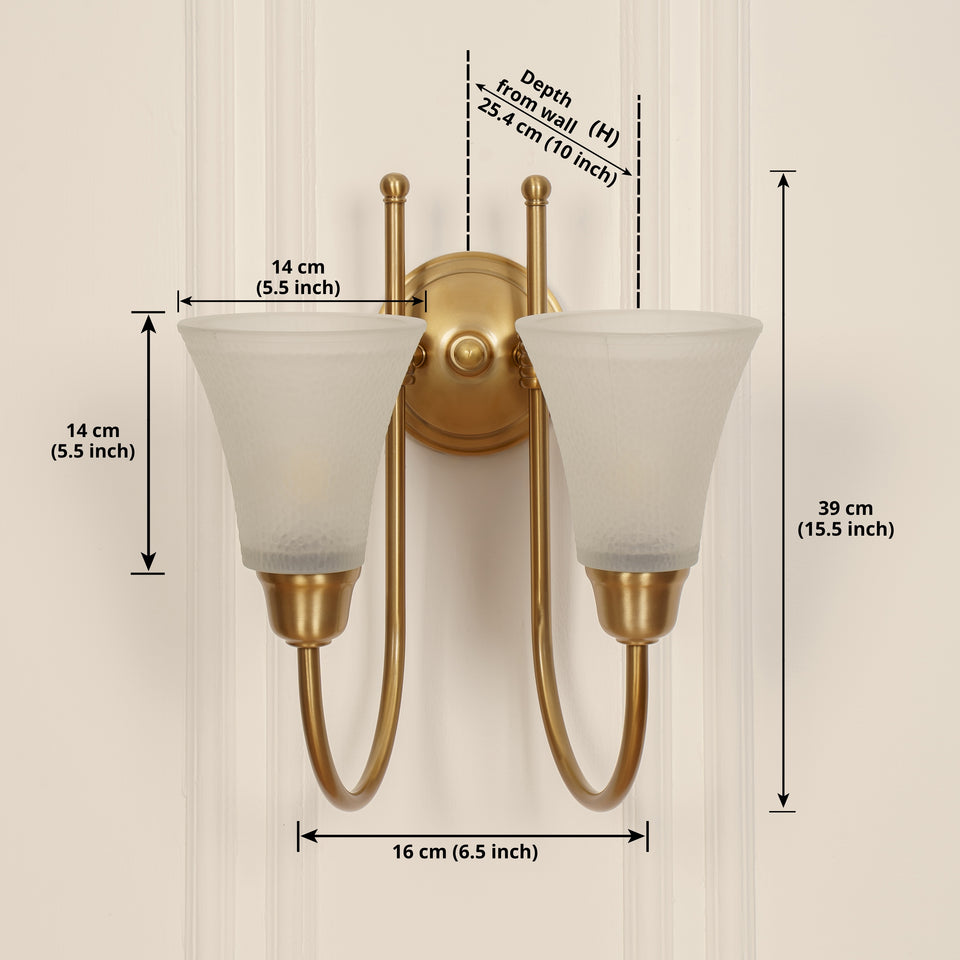 Divine Trends Brass Antique Finish Double Hockey Wall Lamp with Frosted Hammered Glass- with Reversable Design