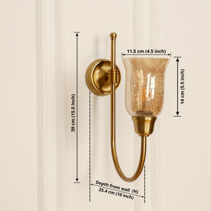 Divine Trends Brass Antique Finish Hockey Wall Lamp with Chimney Crackled Glass Shade- Reversable Design
