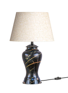Divine Trends Magical Black Stone Look Table Lamp Height 23 Inches Off White 14 Inches Diameter Lamp Shade