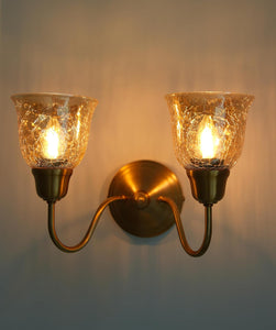 Divine Trends Brass Antique Finish Double Curved Wall Lamp with Cup Crackled Glass Shades