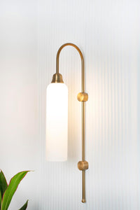 Divine Trends Modern Wall Lamp Antique Brass Finish with Frosted Milky White Long Glass for Bedside, Living Room, Bedroom, Home Decoration, Restaurant | Wall Light - Pack of 1