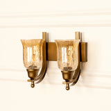 Divine Trends Brass Antique Finish Double J Wall Lamp with Chimney Crackled Glass Golden Luster Shade