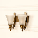 Divine Trends Brass Antique Finish Double J Wall Lamp with Frosted Hammered Glass Shade