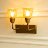 Divine Trends Brass Antique Finish Double Elbow Wall Lamp with Cup Crackled Glass Golden Luster Shade