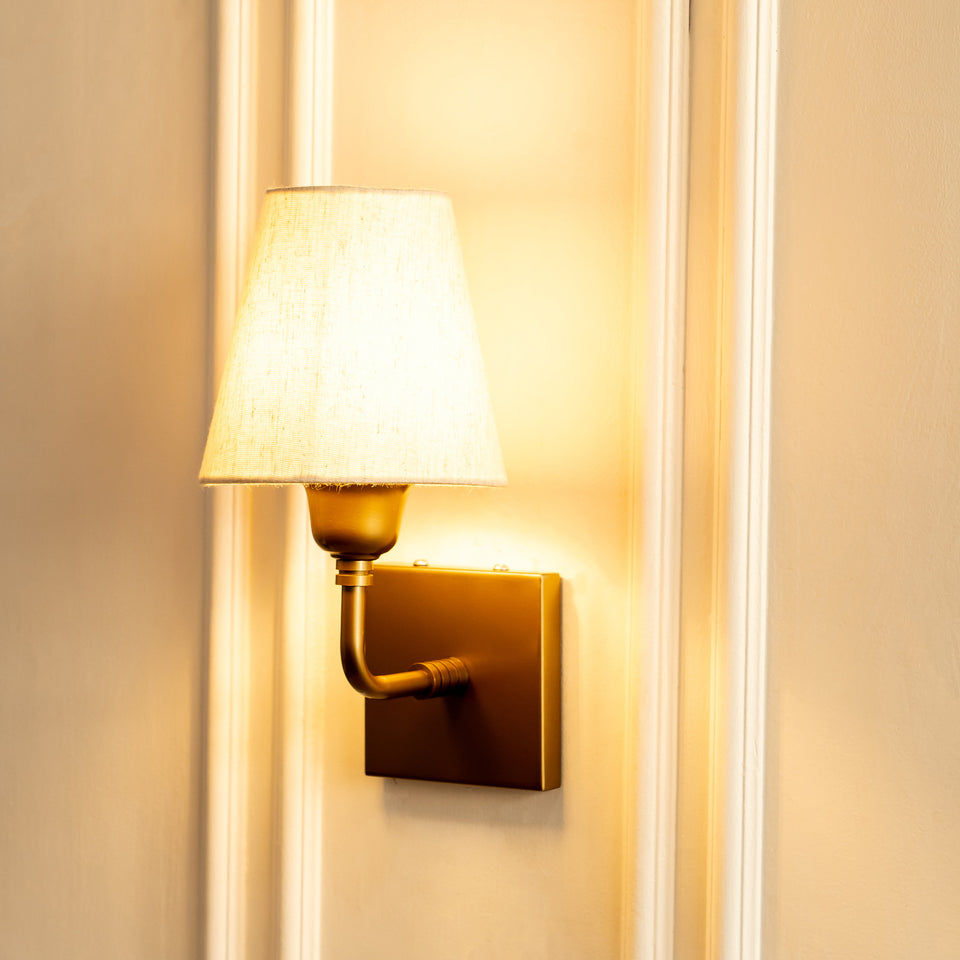 Divine Trends Brass Antique Finish Elbow Wall lamp with Off White Lampshade