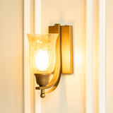 Divine Trends Brass Antique Finish J Wall Lamp with Chimney Crackled Glass Golden Luster Shade