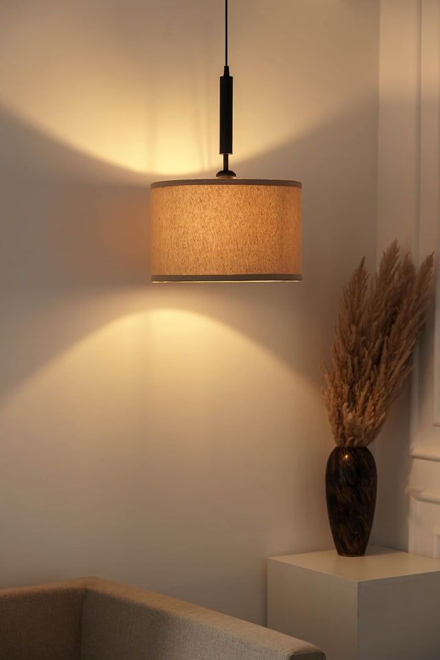 Divine Trends Black Polished Cotton Fabric Lamp Shade Hanging Pendant Light 14" Diameter Chemrey Shade