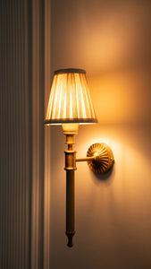 Divine Trends Brass Antique Finish Corrugated Wall Lamp with Off White Pleated Shade