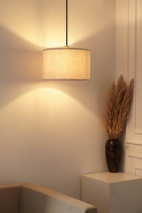 Divine Trends Brass Antique Finish Lamp Shade Hanging Pendant Light Cotton Fabric 14" Diameter Off White Lampshade