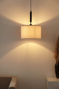 Divine Trends Black Polished Cotton Fabric Lamp Shade Pendant Hanging Light 14" Diameter Off White Shade