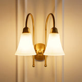 Divine Trends Brass Antique Finish Double Hockey Wall Lamp with Frosted Hammered Glass- with Reversable Design