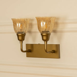 Divine Trends Brass Antique Finish Double Elbow Wall Lamp with Cup Crackled Glass Golden Luster Shade