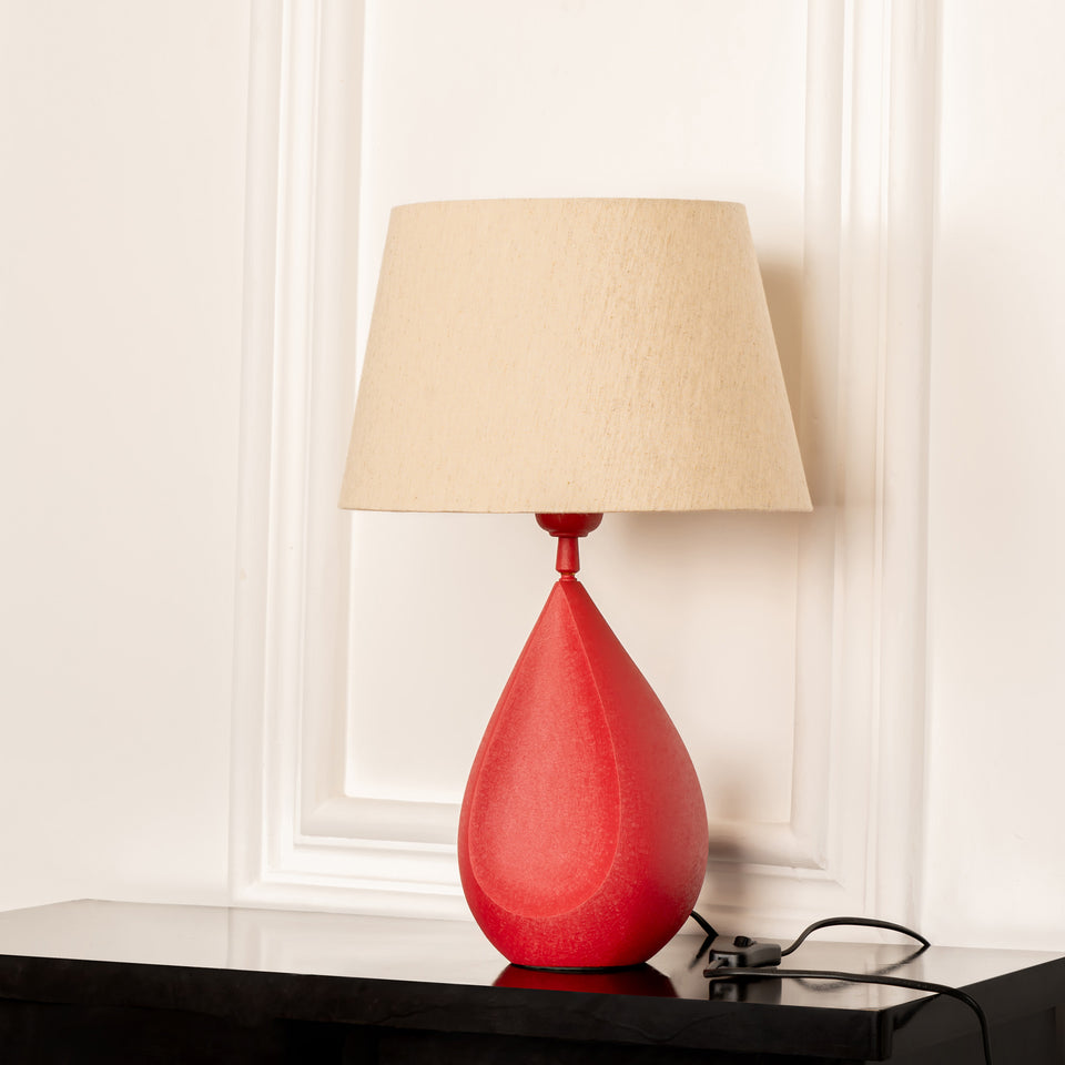 Divine Trends Drop Red Textured Table Lamp with Off White 12 inches Lampshade