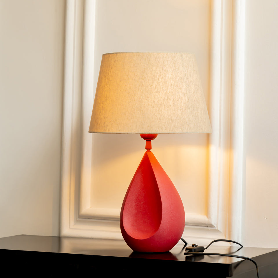 Divine Trends Drop Red Textured Table Lamp with Off White 12 inches Lampshade