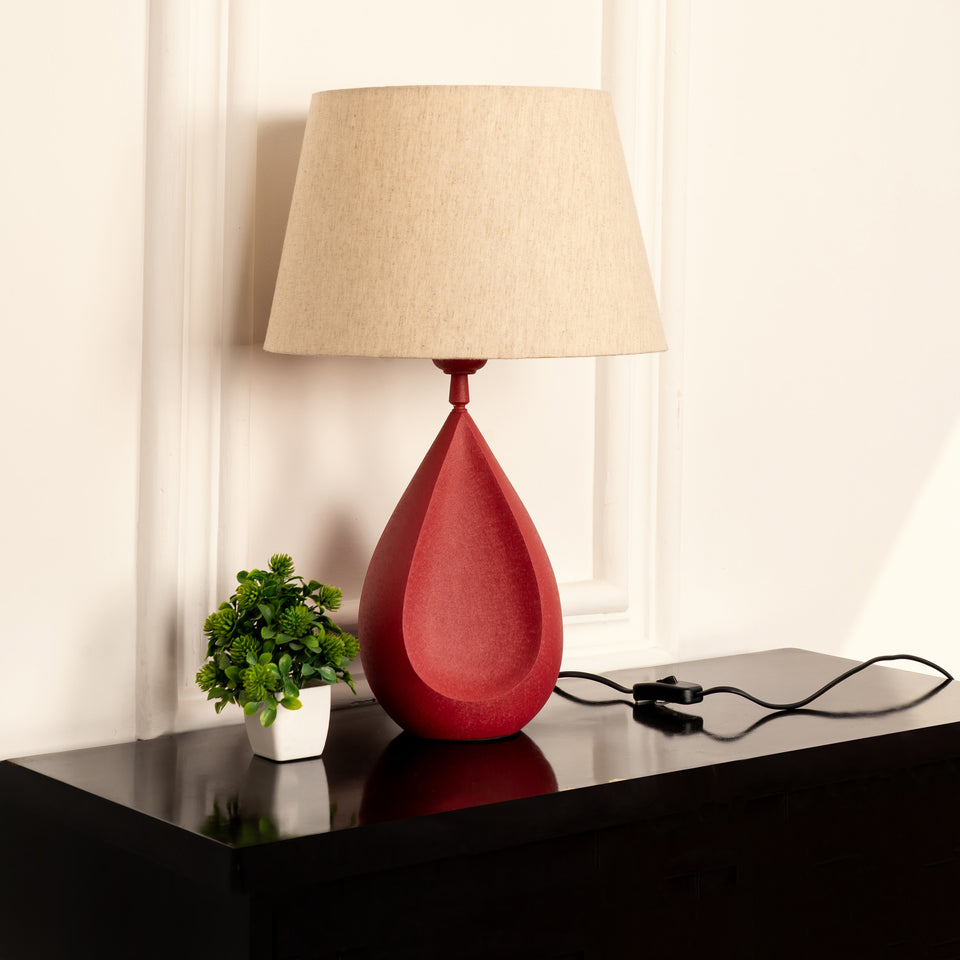 Divine Trends Drop Red Textured Table Lamp with Off White 12 inches Lampshade