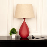 Divine Trends Drop Red Textured Table Lamp with Off White 12 inches Lampshade