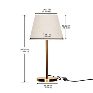 Divine Trends Bedroom Table Antique Brass Finish 19 inches Height with Off White Tapered Lampshade