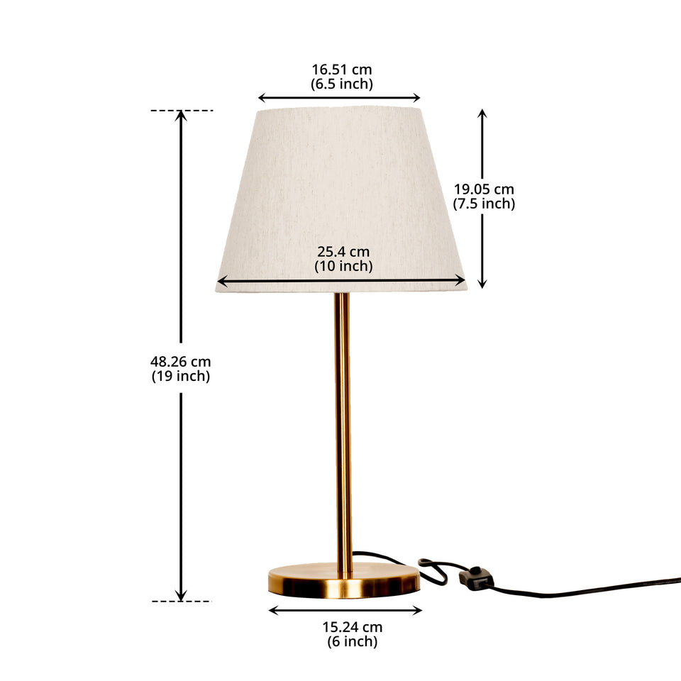 Divine Trends Bedroom Table Antique Brass Finish 19 inches Height with Off White Tapered Lampshade