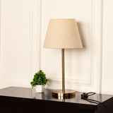 Divine Trends Bedroom Table Antique Brass Finish 19 inches Height with Off White Tapered Lampshade