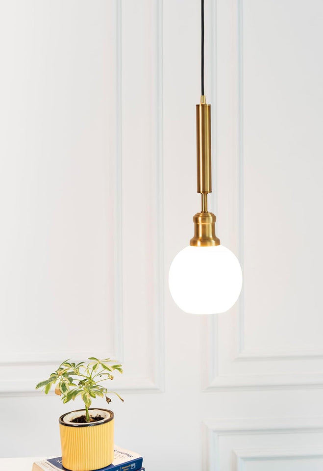 Divine Trends Globe Hanging Pendant Light Antique Brass Finish with Frosted Milky White Glass | Hanging Lamp for Living Room | Pendant Ceiling Lamp - Pack of 1