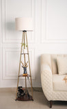 Divine Trends 3 Shelves Floor Lamp Brass Antique Finish 5 Feet Height with 14” Diameter Off White Drum Shade for Living Room, Bedroom, Home Decoration | Led Bulb Included - Pack of 1