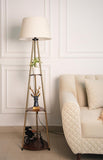 Divine Trends 3 Shelves Floor Lamp Brass Antique Finish 5 Feet Height with 16” Diameter Off White LampShade for Living Room, Bedroom, Home Decoration | Led Bulb Included - Pack of 1