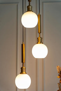 Divine Trends Triple Globe Hanging Pendant Light Antique Brass Finish with Frosted Milky White Glass | Hanging Lamp for Living Room | Chandelier Ceiling Lamp - Pack of 1