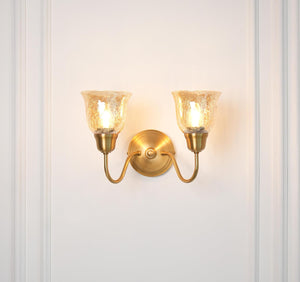 Divine Trends Brass Antique Finish Double Curved Wall Lamp with Cup Crackled Glass Shades