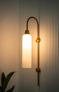 Divine Trends Modern Wall Lamp Antique Brass Finish with Frosted Milky White Long Glass for Bedside, Living Room, Bedroom, Home Decoration, Restaurant | Wall Light - Pack of 1