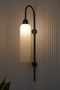 Divine Trends Modern Wall Lamp Antique Black Polished with Frosted Milky White Long Glass for Bedside, Living Room, Bedroom, Home Decoration, Restaurant | Wall Light - Pack of 1