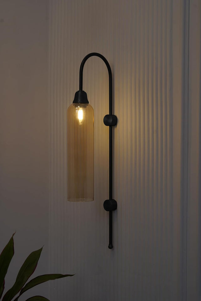 Divine Trends Modern Wall Lamp Antique Black Polished with Golden Luster Long Glass for Bedside, Living Room, Bedroom, Home Decoration, Restaurant | Wall Light - Pack of 1